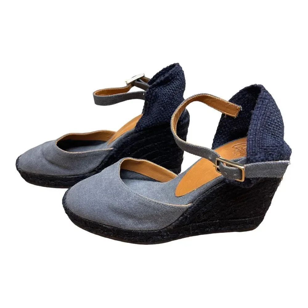Castaner Carina Wedge Blue Espadrilles Sandals Sz 5.5 EU 36 Made In Spain